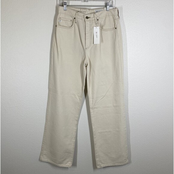 AG Kora Jeans Womens 29 High Rise Wide Leg Cream Denim Pants Cotton Casual - Picture 1 of 12